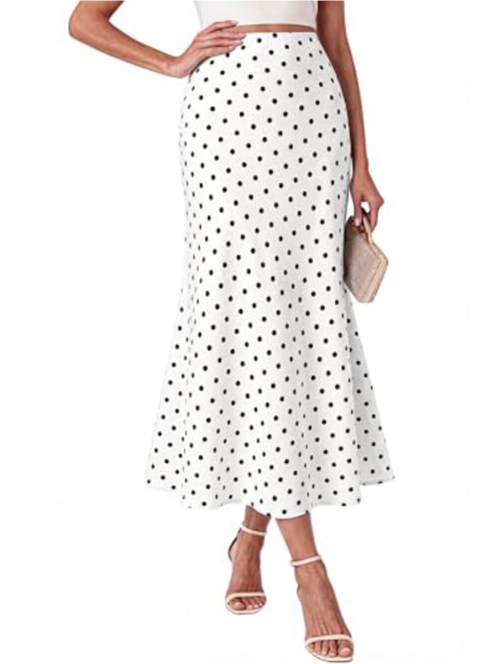 Satin Midi Skirt A-Line High Waisted Silk Like Womens